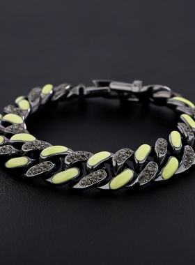 撞色手链男钛钢不掉色个性百搭设计高级感嘻哈古巴配饰女简约饰品