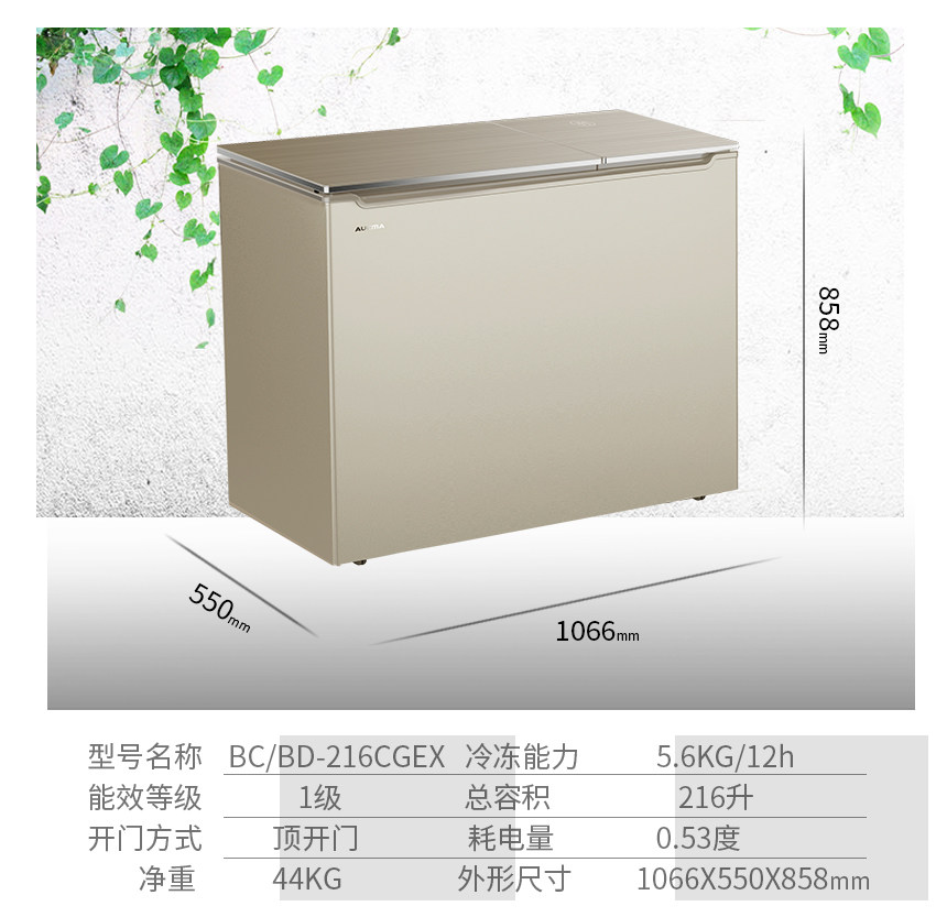 aucma /澳柯玛bcd-216cgex冰柜 奕尚电器冷柜