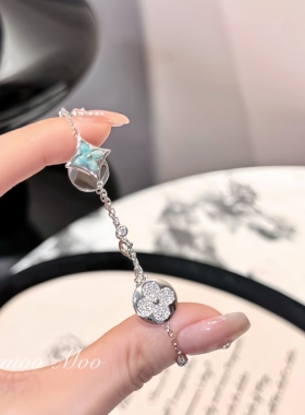 女正品S925通体银法式时尚蓝色间钻手链