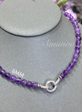 铜合金合成锆石项链 环环相扣国风时尚紫色珠珠项链满钻环扣