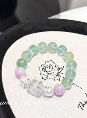 铜合金合成锆石手链 夏天百搭显白时尚绿色珠珠手串手串