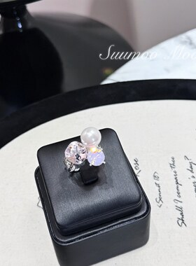 铜合金合成锆石戒指 时尚三色锆钻珠珠戒指 小众女戒指