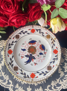 西洋古董 crown derby 皇家德比钴蓝金花零食盘 中号盘  现货