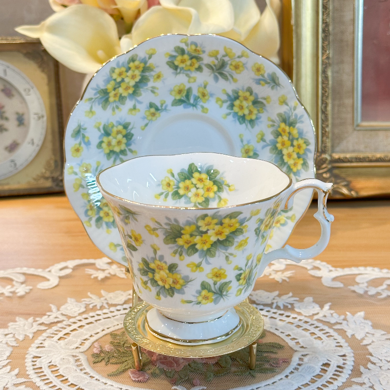 西洋古董Royal Albert阿尔伯特Nell Gwynne小黄花骨瓷咖啡杯碟-图2