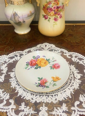 西洋古董 royal swan 手绘双色玫瑰花卉沙拉碗零食碟蛋糕盘套系