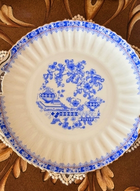 西洋古董 chinablau 德瓷 半手绘青花图案 壶杯碟餐盘套系  现货