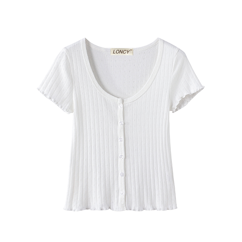 LISA宋妍霏同款美式修身短款甜美针织开衫短袖T恤女上衣夏装新款 - 图3