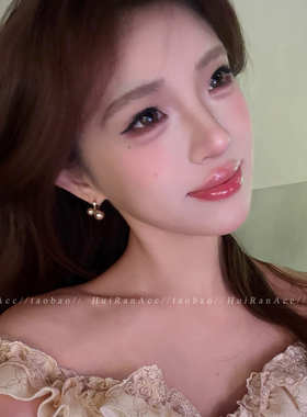 温柔摩卡珍珠耳环小樱桃耳环女2026新款轻奢小众耳扣百搭时尚耳饰