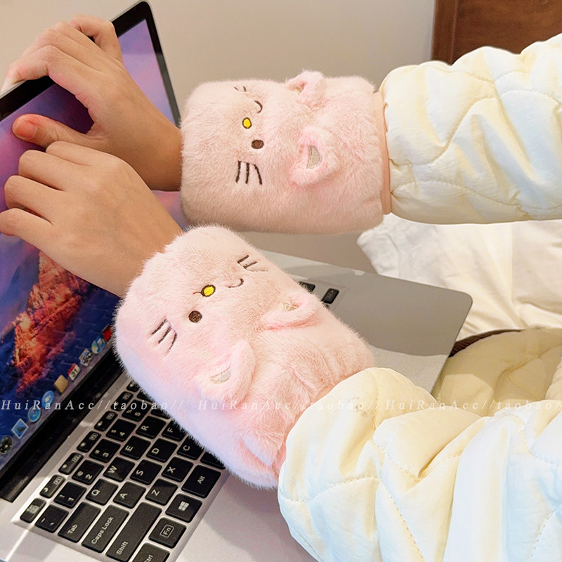 秋冬毛绒猫咪防污袖套女2026新款羽绒服护袖工作学习学生保暖套袖,淘宝优惠券,粉丝福利购,淘宝优惠卷