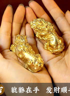 天禄一对皮丘貔貅男士实心黄铜