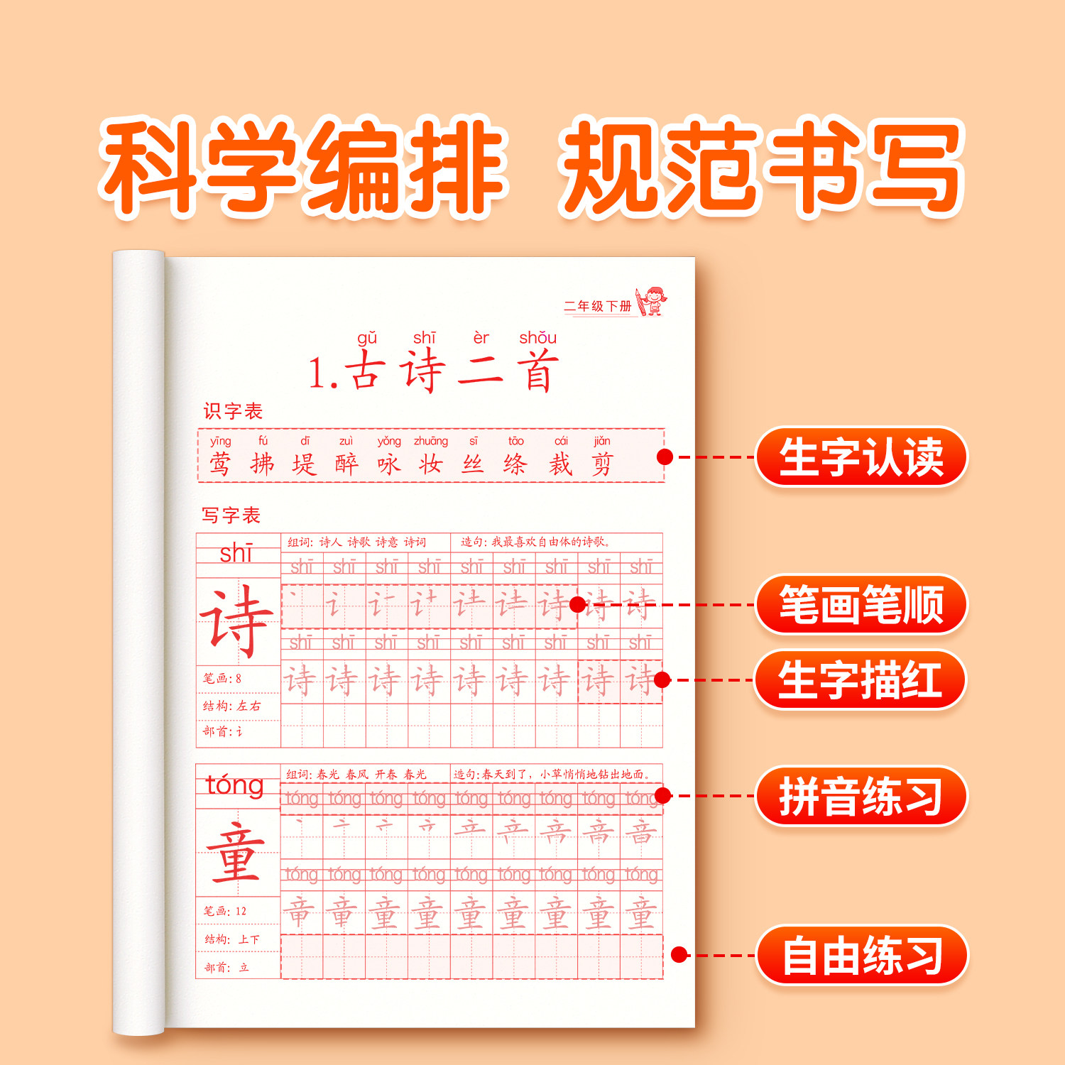 2026新版二年级上册下册生字练字帖人教版语文同步字帖每日一练小学生专用练字本练习写字描红2年级一二类字入学必备部编笔画笔顺,淘宝优惠券,粉丝福利购,淘宝优惠卷