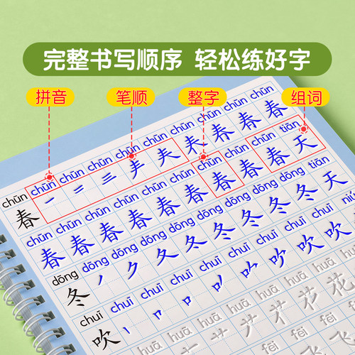1-3年级凹槽练字帖小学生专用上册下册语文同步一年级二年级三每日一练字帖人教版练字本楷书笔画笔顺控笔训练硬笔书法练习贴凹凸2 - 图2