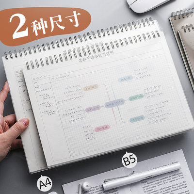 简繁思维导图笔记本子a4大号康奈尔本子画图纸的专用本大学生网格小学生笔记格子横式考研阅读方格手绘空白活 虎窝淘
