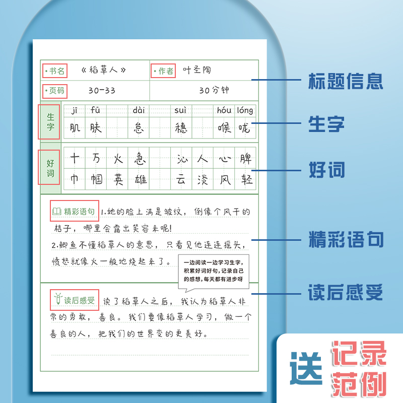 a5读书笔记本摘抄本好词好句好段阅读记录卡专用小学生摘抄本日积月累词语积累本一年级二年级语文课外读后感