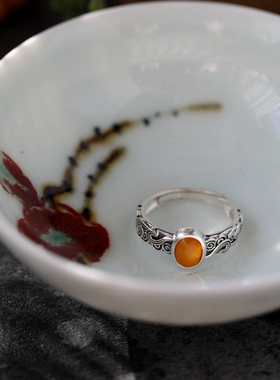 纯银蜜蜡复古民族风百搭戒指