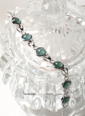 纯银天然蓝水翡翠复古风百搭手链
