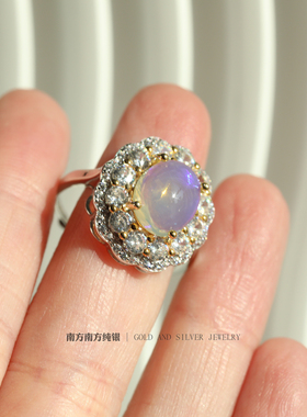 欧珀石欧美复古风女款开口戒指
