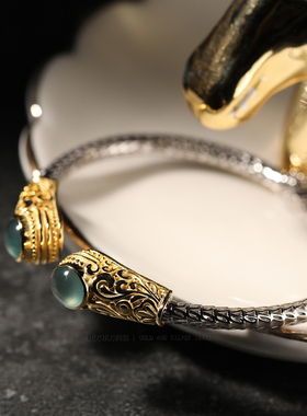 纯银复古风轻奢小众翡翠手镯