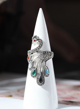 孔雀南方个性小众泰银复古风戒指