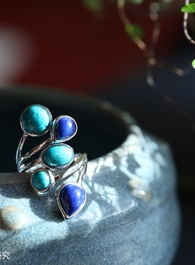 孔雀石南方泰国银匠手工女款戒指