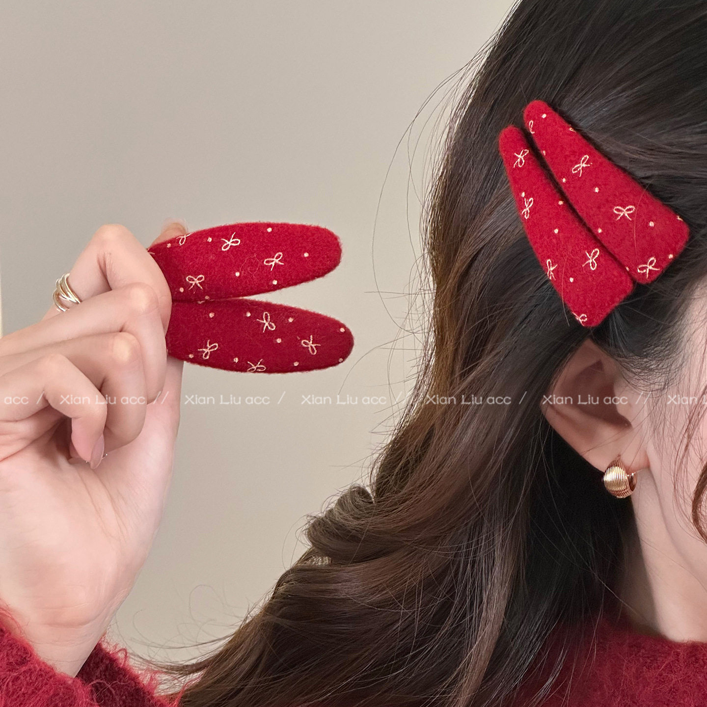 氛围感新年红色蝴蝶结发夹女款2026新款前额无痕碎发夹刘海夹发卡,淘宝优惠券,粉丝福利购,淘宝优惠卷