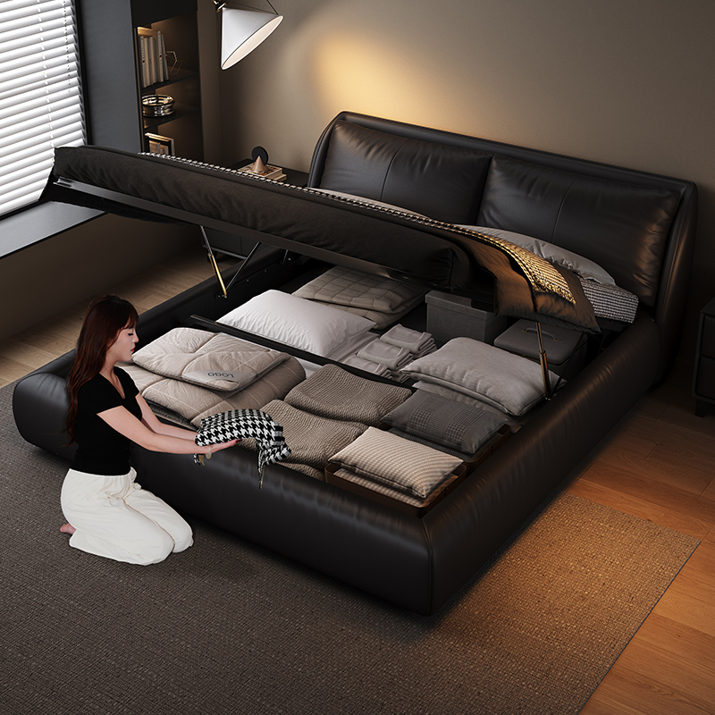 格调宣言现代简约进口牛皮高端大气1米8床轻奢婚床意式主卧软包床 - 图0