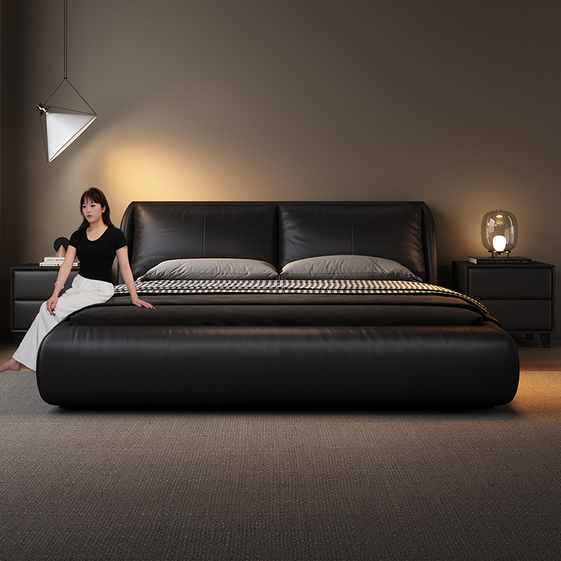 格调宣言现代简约进口牛皮高端大气1米8床轻奢婚床意式主卧软包床 - 图1