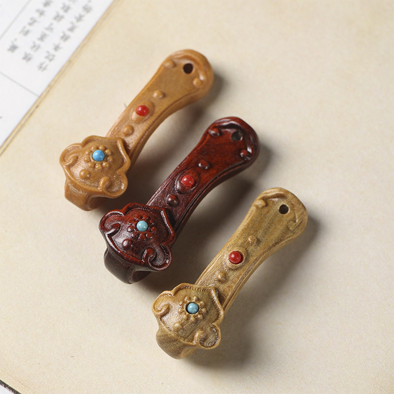 紫檀檀香木绿檀如意吊坠DIY配饰镶嵌蓝红松石钥匙扣手机挂件配饰,淘宝优惠券,粉丝福利购,淘宝优惠卷