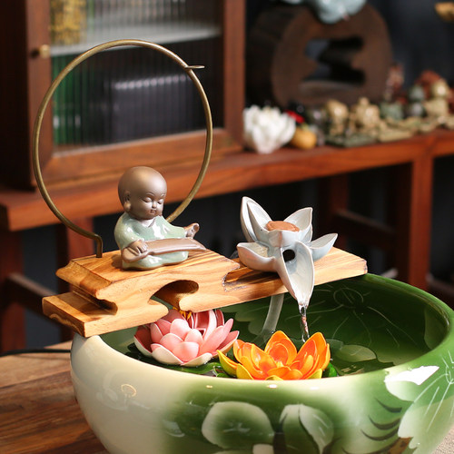 鱼缸水循环流水配件一体装饰品套装增氧造景摆件圆形家用古法养鱼 - 图1