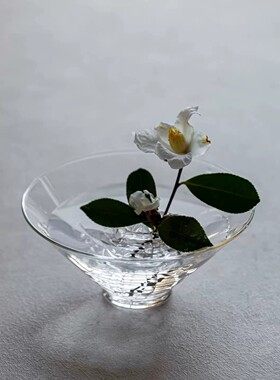 女士精致粉色茶花玻璃球玻璃剑山禅意花器创意茶盘摆件手工制作