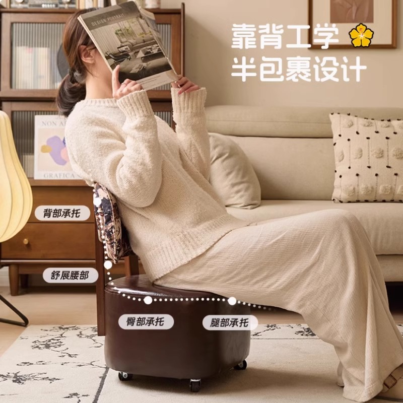 复古小凳子家用客厅万向轮沙发凳溜溜滑轮矮凳休闲靠背椅子换鞋凳 - 图3