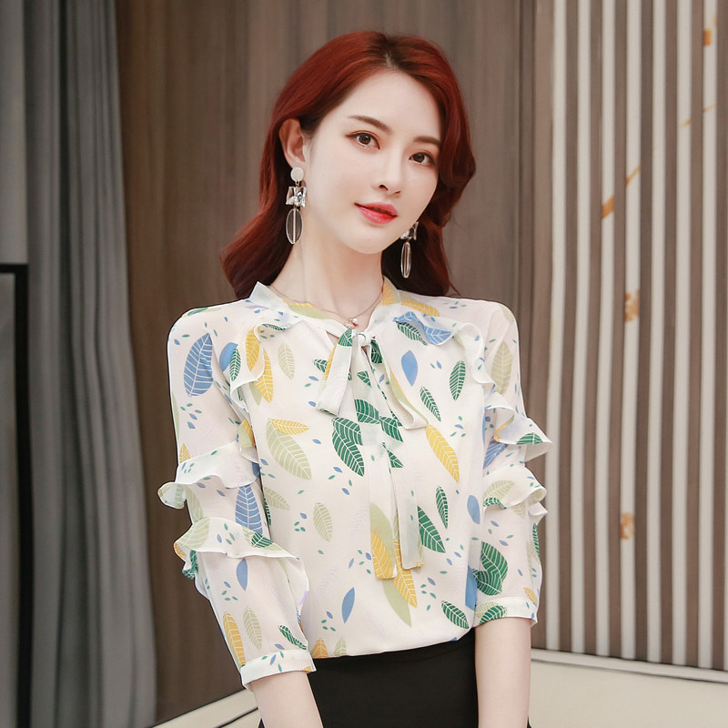 碎花雪纺2020春夏新款很仙的衬衫 范姆度蕾丝衫/雪纺衫