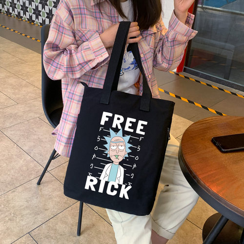 瑞克和莫蒂学生帆布包布单肩包手提包袋斜挎包手拎手拎购物袋 - 图2