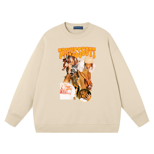 豆小萌说唱歌手美式复古纯棉圆领卫衣travis scott衣服嘻哈街头欧 - 图1
