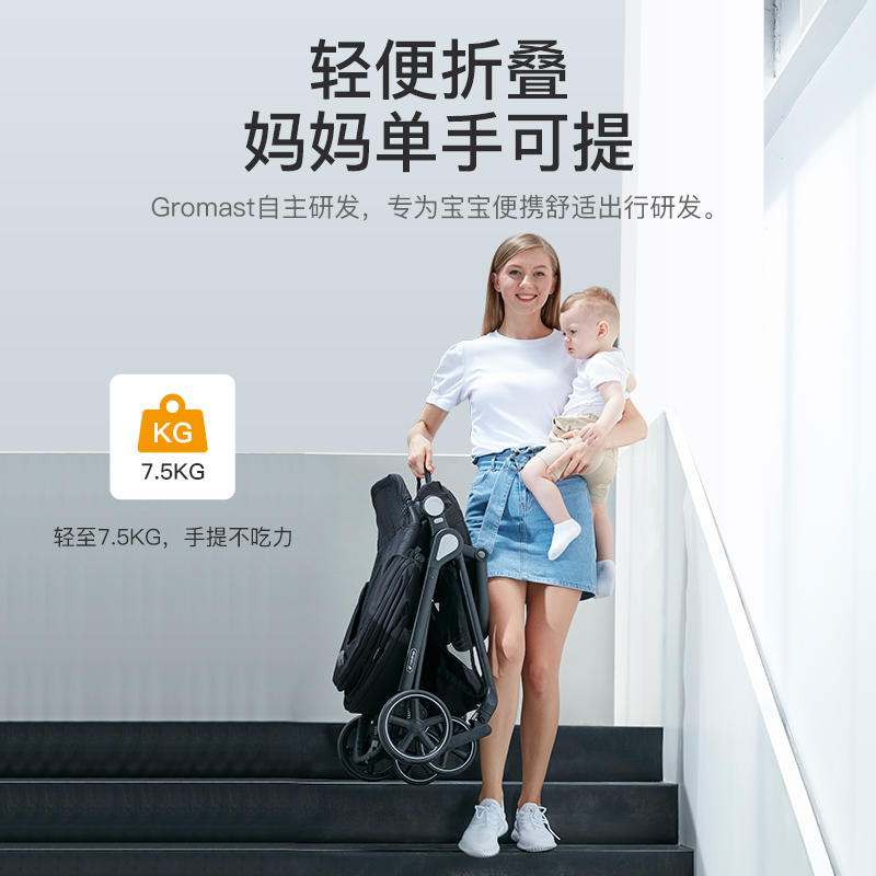 Gromast婴儿车可坐躺双向轻便折叠儿童伞车高景观宝宝简易手推车