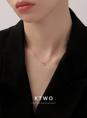 锆石爱心项链女百搭钛钢锁骨链