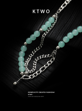 潮酷碧绿石双层时尚嘻哈锁骨粗链