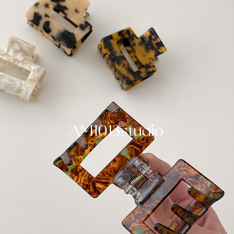 AM1013韩风经典色系醋酸小号方形后脑勺盘发抓夹气质发量少鲨鱼夹 - 图2