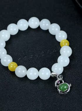 新疆手串天然和田玉白玉佛珠兔子