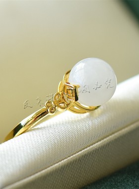 和田玉青海料戒指镶嵌简约大方