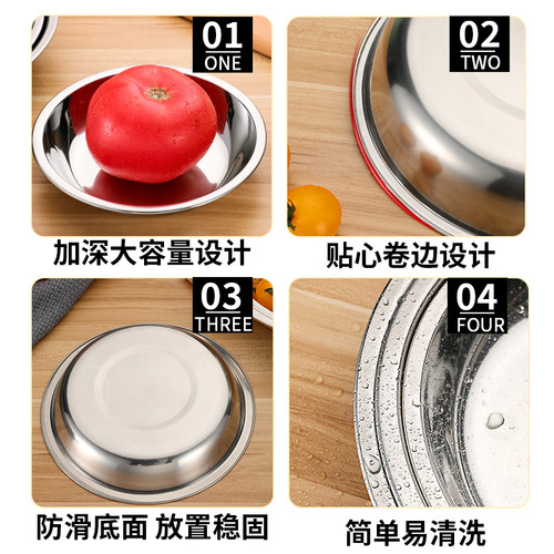 不锈钢盘子圆盘菜盘家用圆形铁盘浅盘小碟子餐盘托盘平盘配菜商用 - 图0