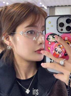 新款镶钻装饰椭圆形金属眼镜架女