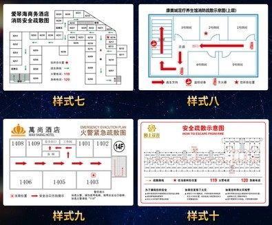 宾馆安全疏散提示图安全逃生指示图酒店安全疏散图逃生图标牌定做 - 图1