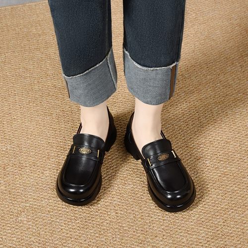 真皮厚底增高学院英伦乐福鞋复古单鞋女休闲JK小皮鞋2026年春新款 - 图1