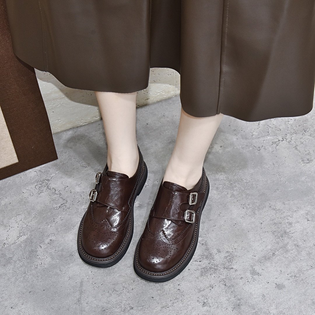 羊皮布洛克乐福鞋女2025新款复古真皮英伦学院风厚底百搭懒人单鞋,淘宝优惠券,粉丝福利购,淘宝优惠卷