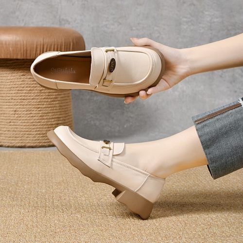 真皮厚底增高学院英伦乐福鞋复古单鞋女休闲JK小皮鞋2026年春新款 - 图0