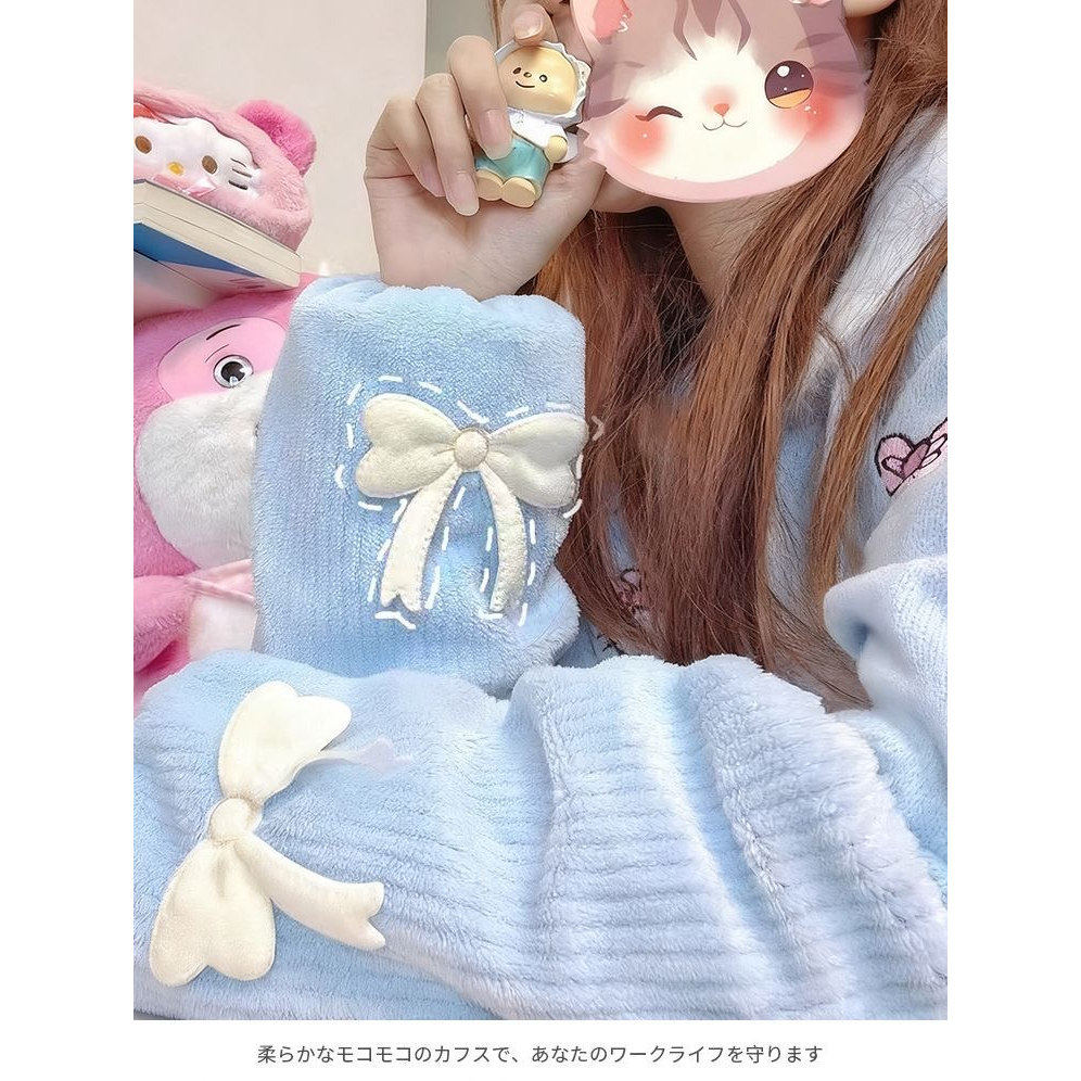 蝴蝶结可爱袖套女ins高颜值秋冬毛绒宽松羽绒服套袖护袖办公室,淘宝优惠券,粉丝福利购,淘宝优惠卷