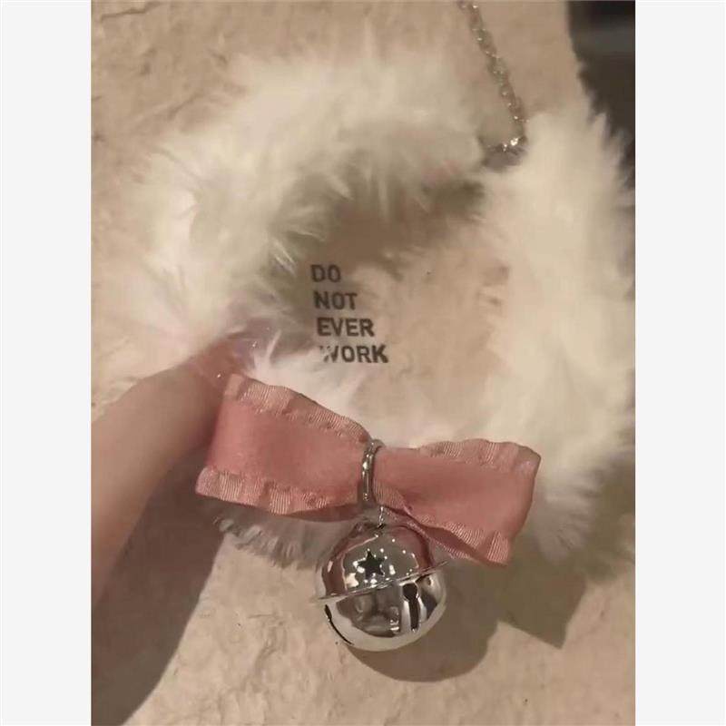 甜美可爱粉色蝴蝶结毛绒绒choker铃铛项链小众设计锁骨链项圈饰品 - 图2