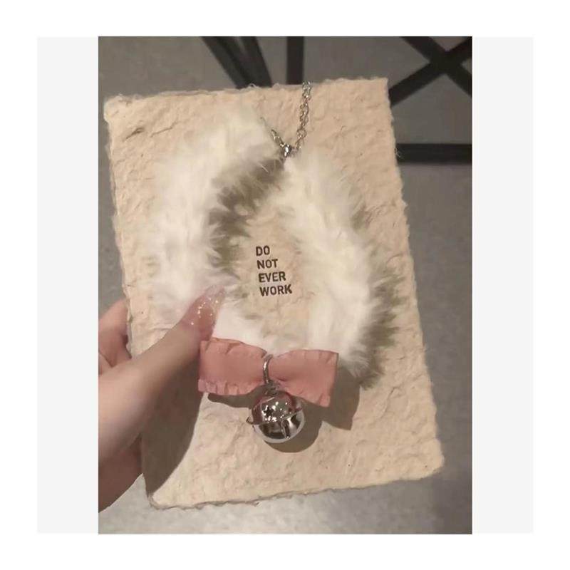 甜美可爱粉色蝴蝶结毛绒绒choker铃铛项链小众设计锁骨链项圈饰品 - 图3