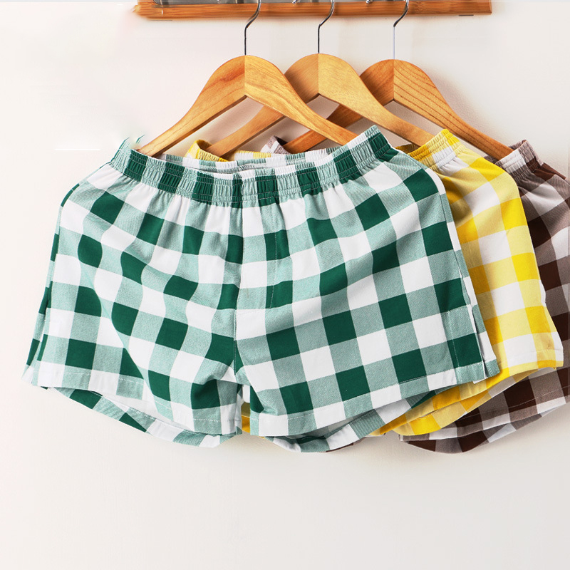 阿基内衣  新日新男士内裤夏季透气棉质舒适中腰阿罗裤格子四角裤 - 图2